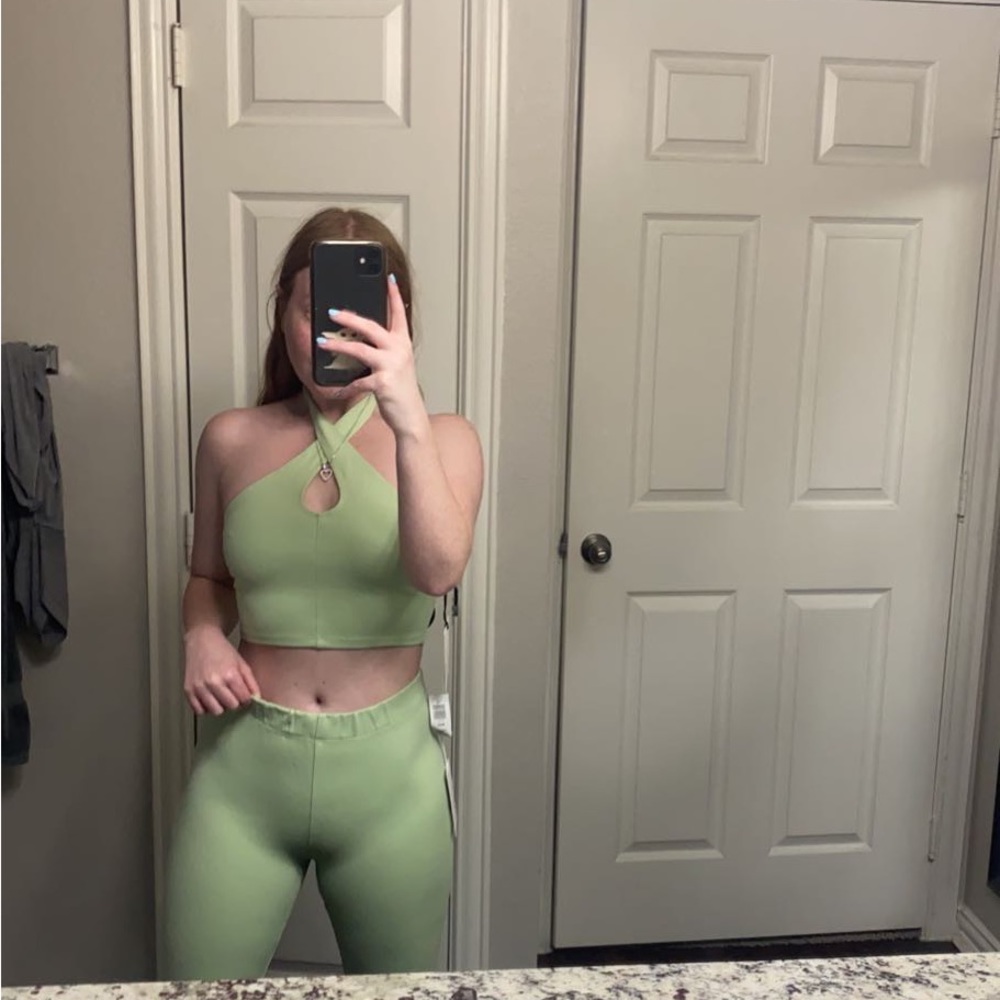 Aritzia Light Green Halter Crop Top